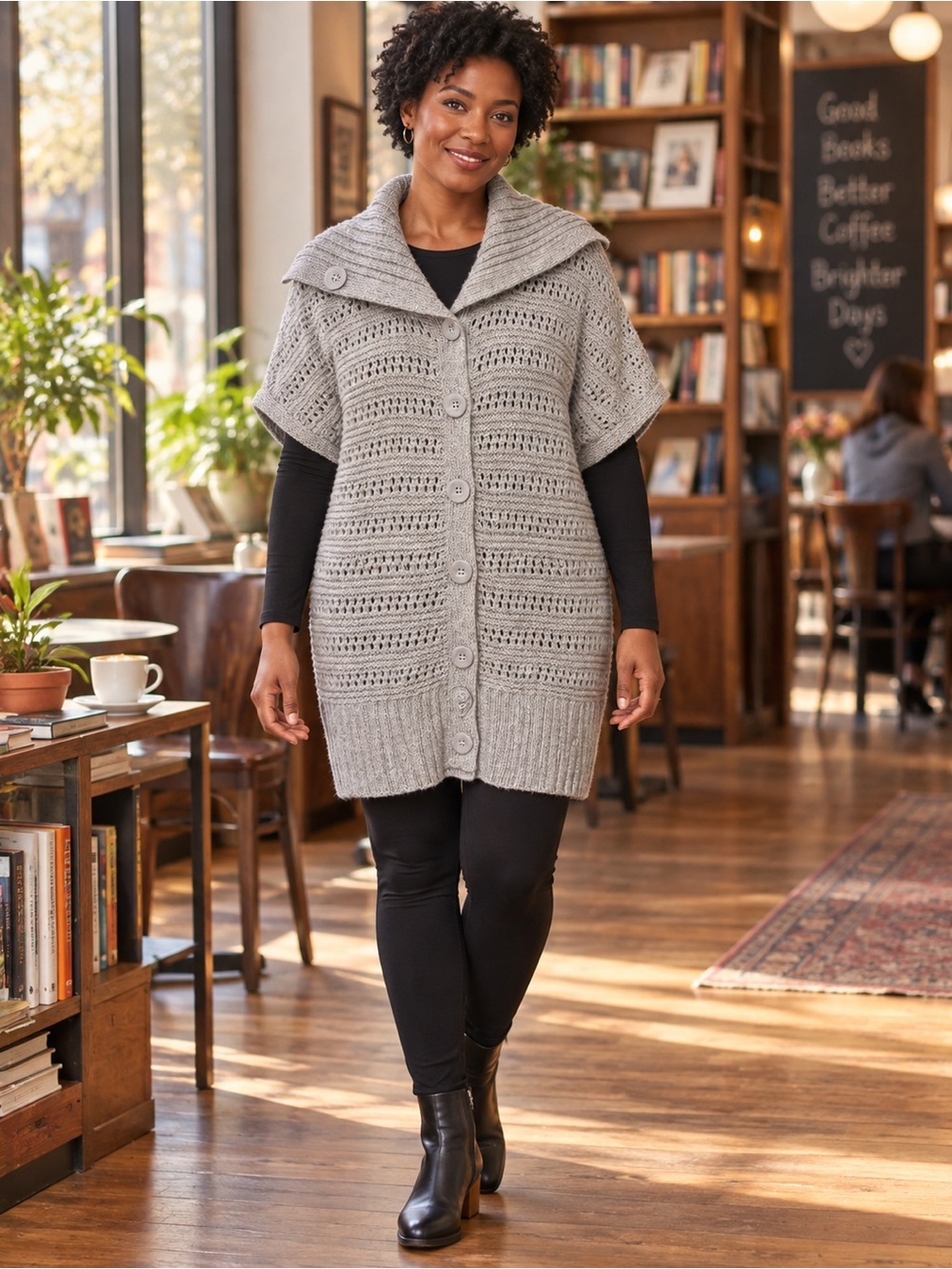 Apt. 9 Gray Button-Front Shawl Collar Knit tunic sweater